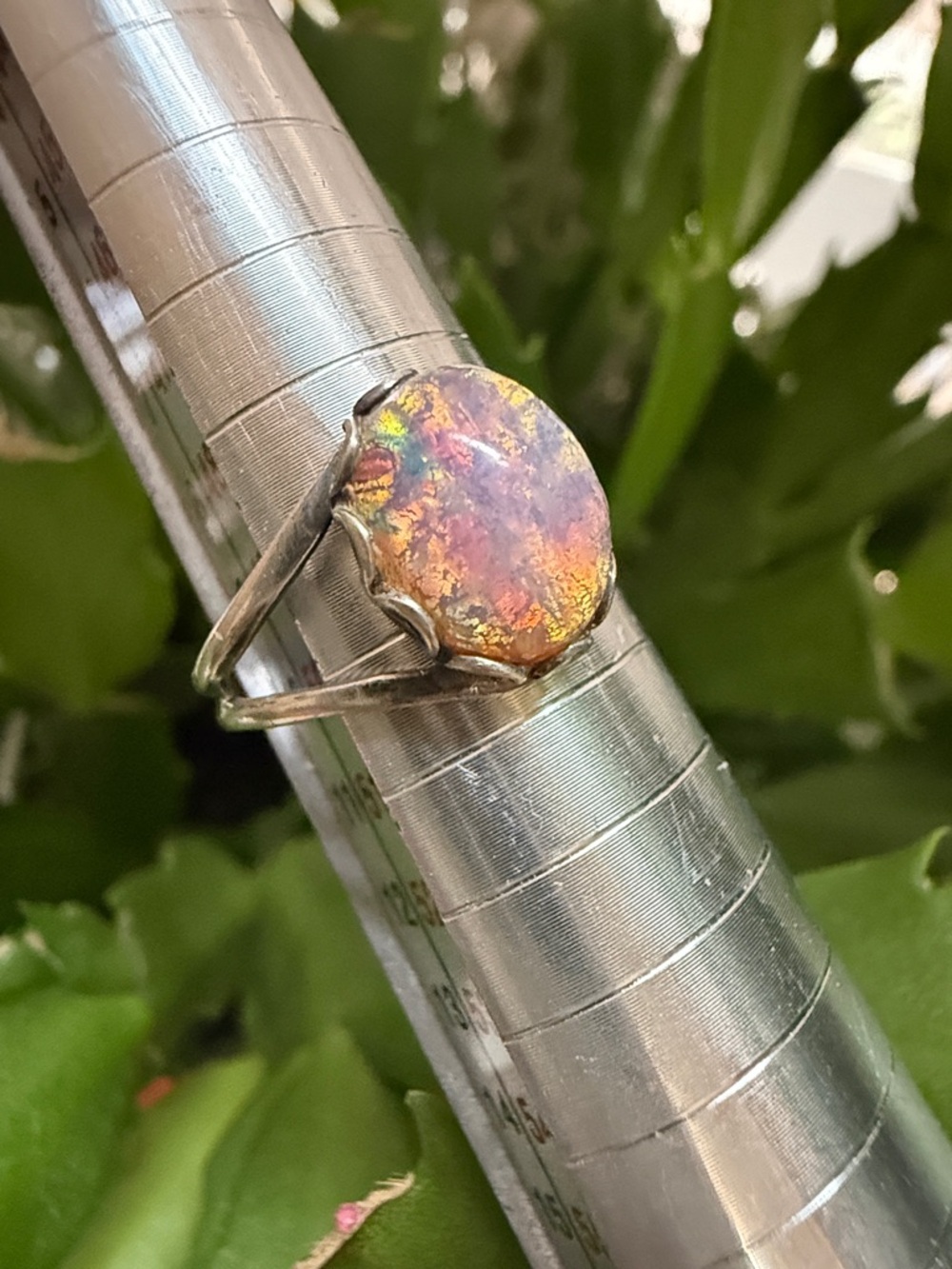 Sterling Silver 925 Opal Statement Ring Iridescent Multi-Color Ring size 5 1/2 - Picture 2 of 9